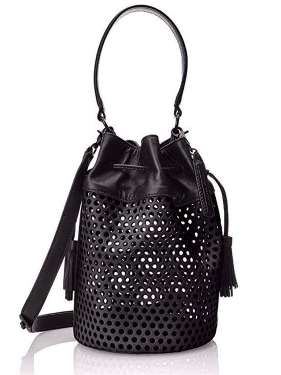 Loeffler Randall Handbags - Loeffler Randall Industry Black Leather Perforated Drawstring Bucket Bag